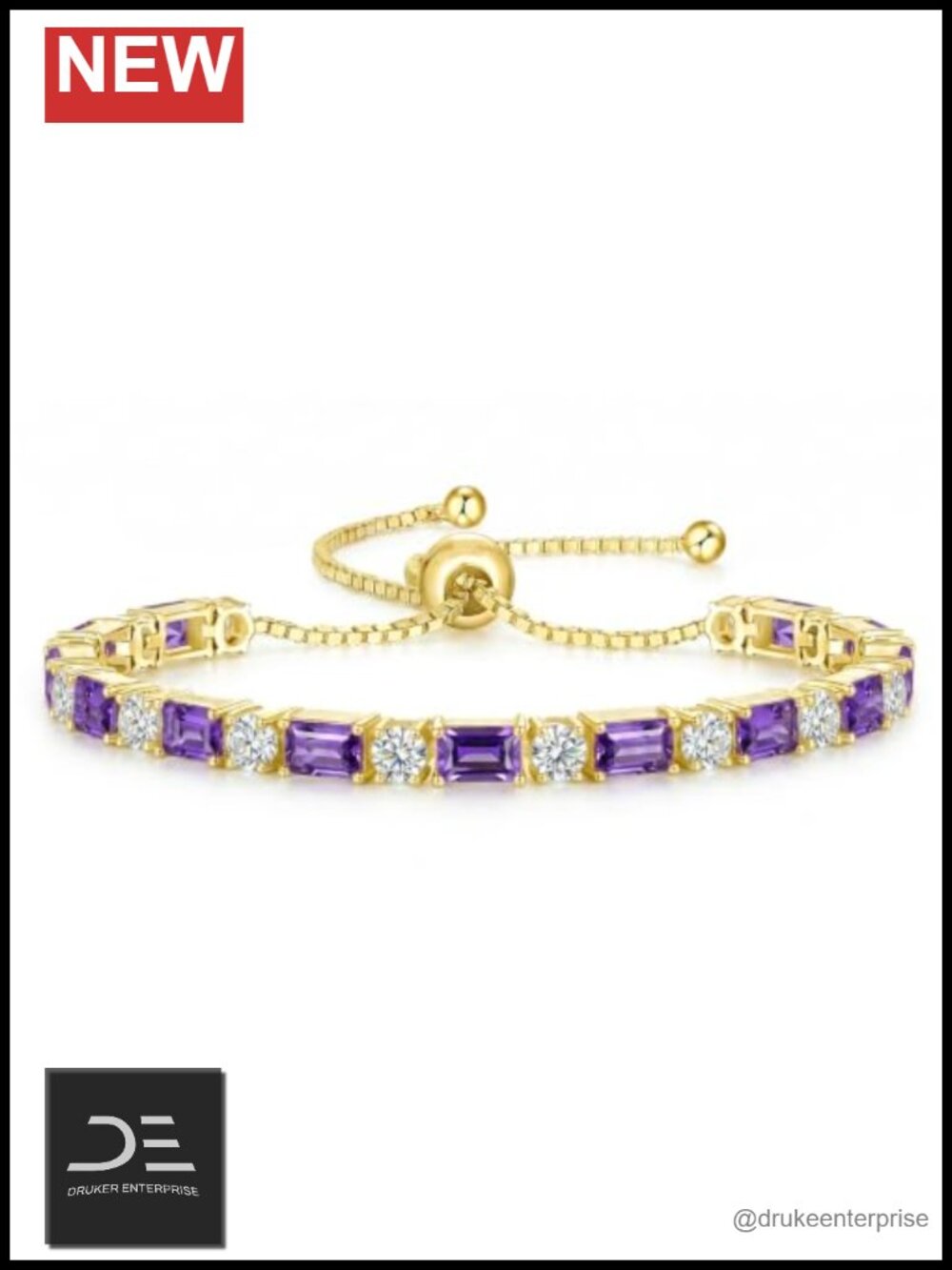 Gold Plated Birthstone Tennis Bracelet Women Adjustable Bolo 14K